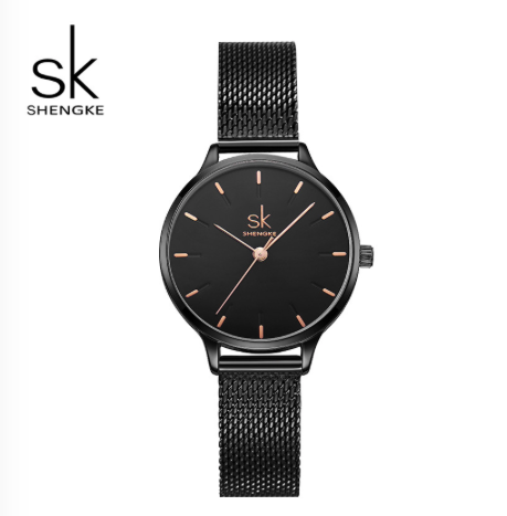 Montre Shengke en mesh noir, modèle plus délicat